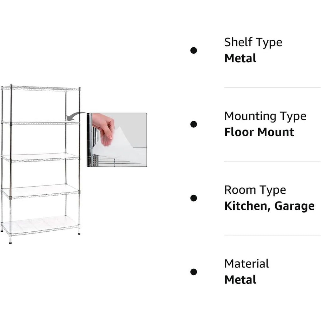 Chrome 4/5-Tier Shelving Unit Heavy-Duty Steel Shelves