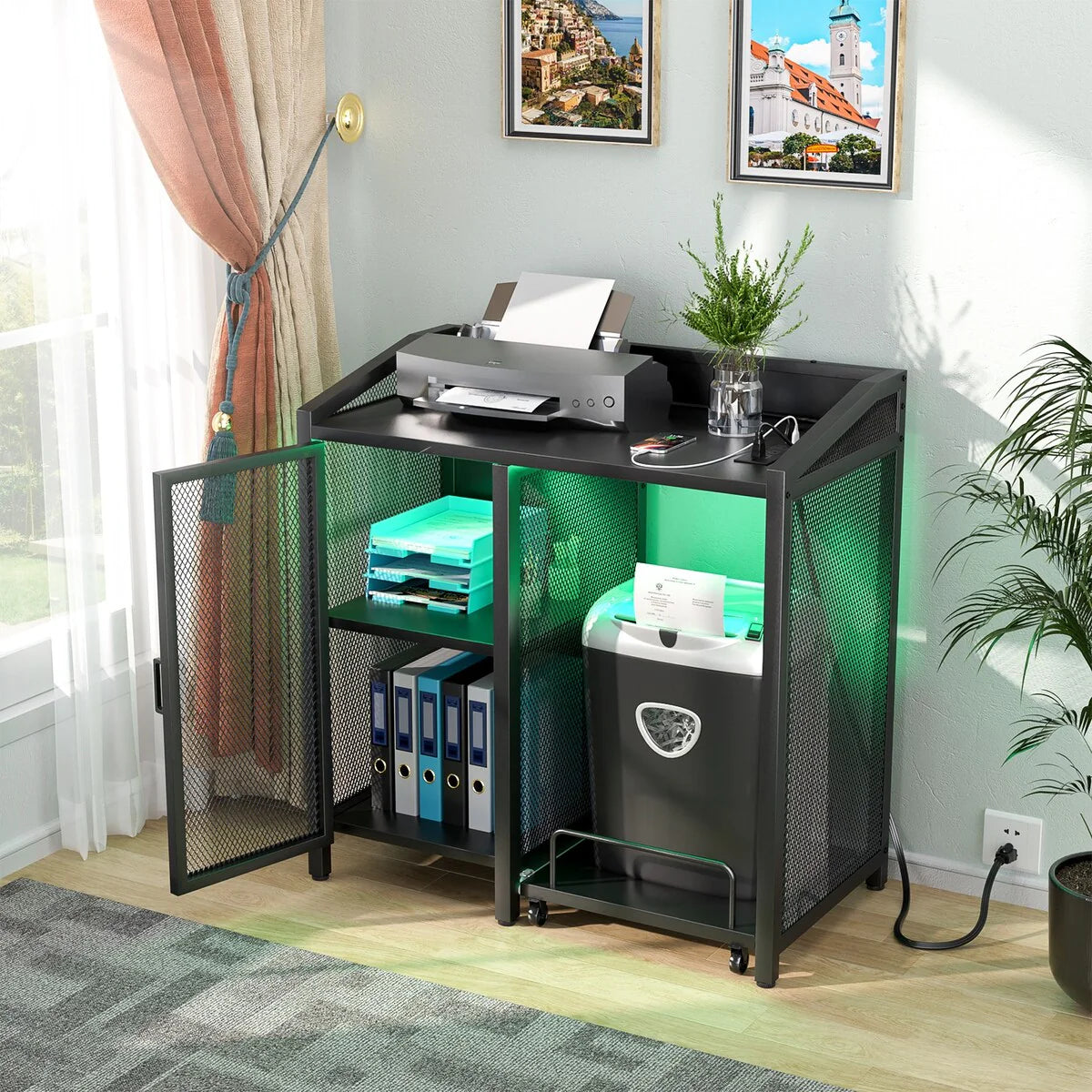 File Cabinet with Charge Station, Storage Cabinet with Paper Shredder Stand On Wheel