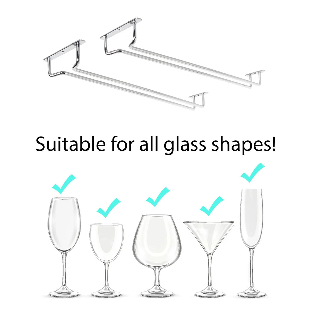 Wallniture Brix Stemware Wine Glass Rack Under Cabinet Storage Metal Glass Hanger (Set of 2)