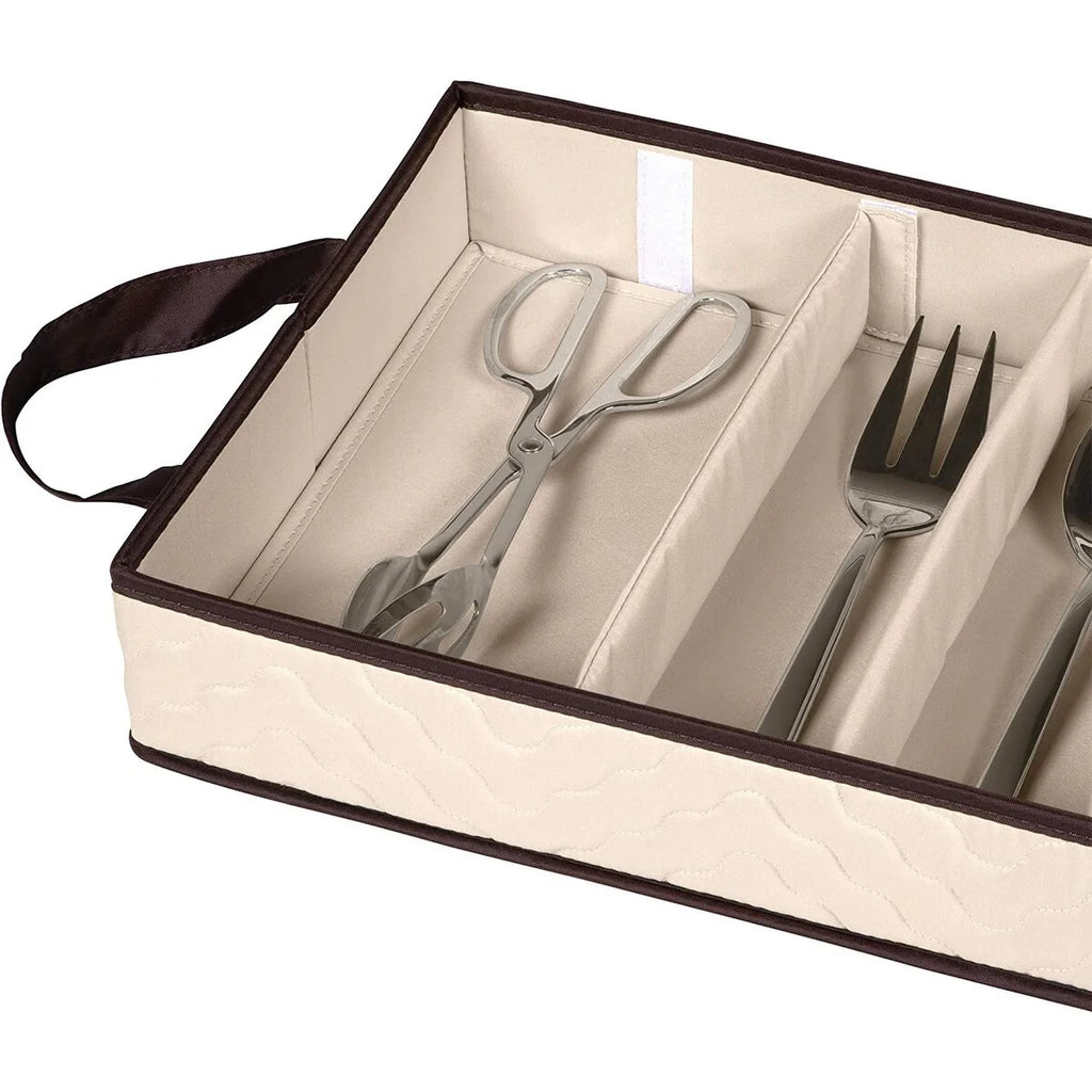 Flatware,Cutlery Utensil Storage Case Durable 5 Compartment Container - Brown