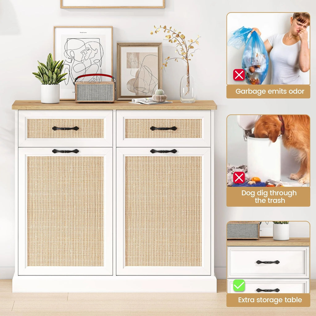 Rattarn Kitchen Tilt Out Trash Can Cabinet with Drawer