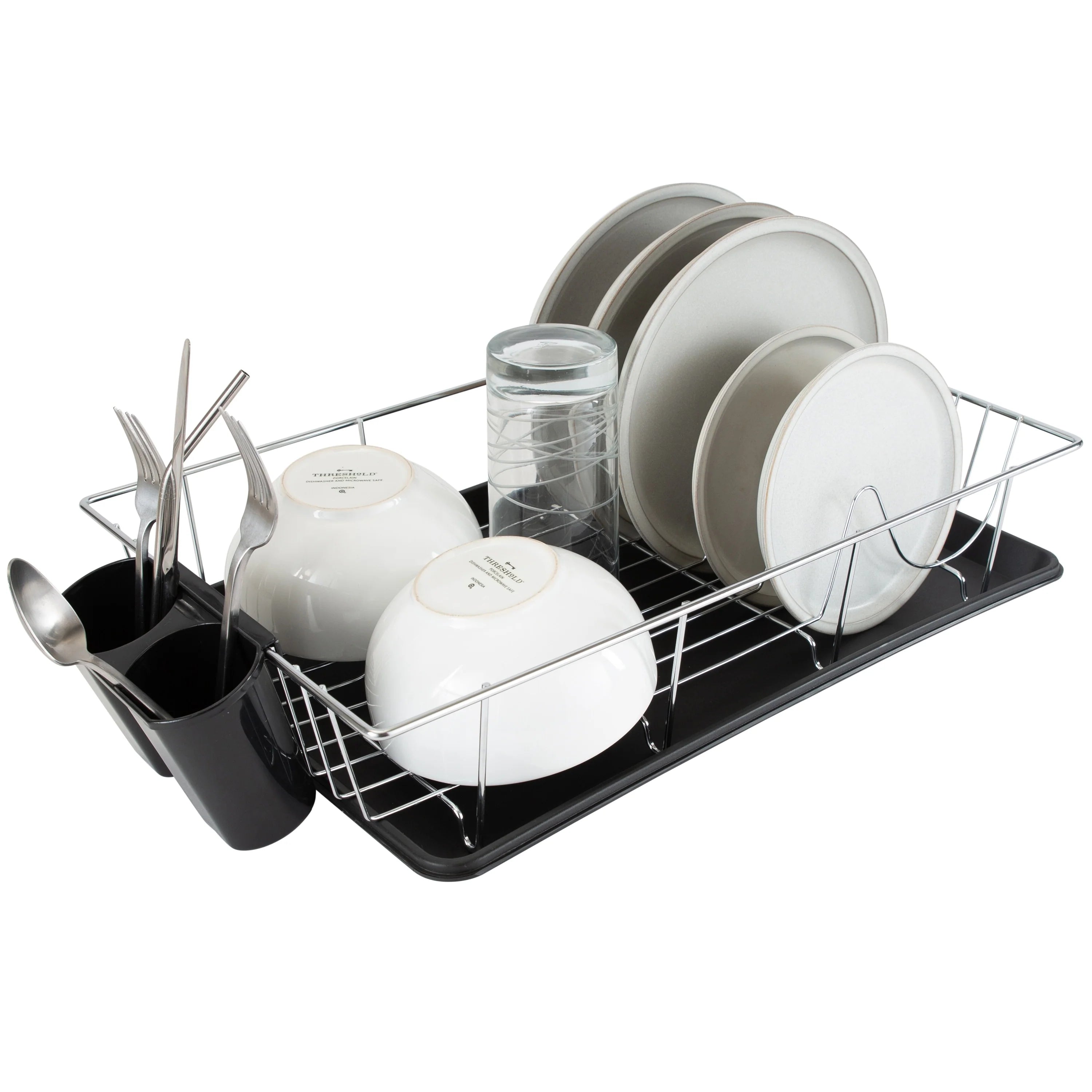 Simply Kitchen Details Chrome and Black Iron 3-piece Dish Rack With Tray - 19"x12"x4"