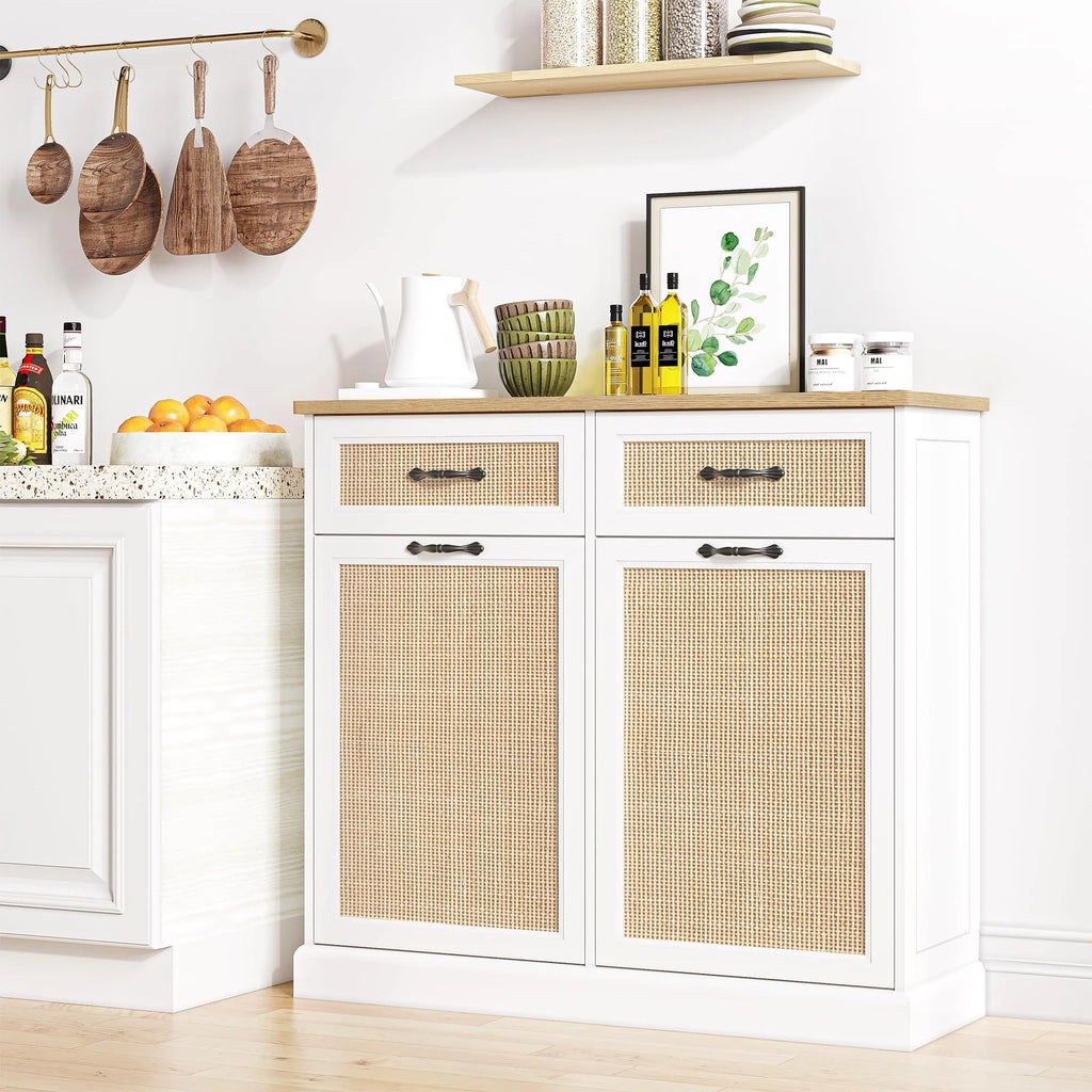 Rattarn Kitchen Tilt Out Trash Can Cabinet with Drawer