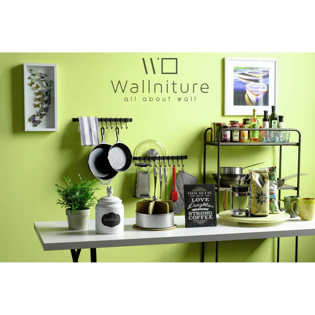Wallniture Casto 17" Pot Rack with 10 Hooks, Steel Utensil Holder, Black