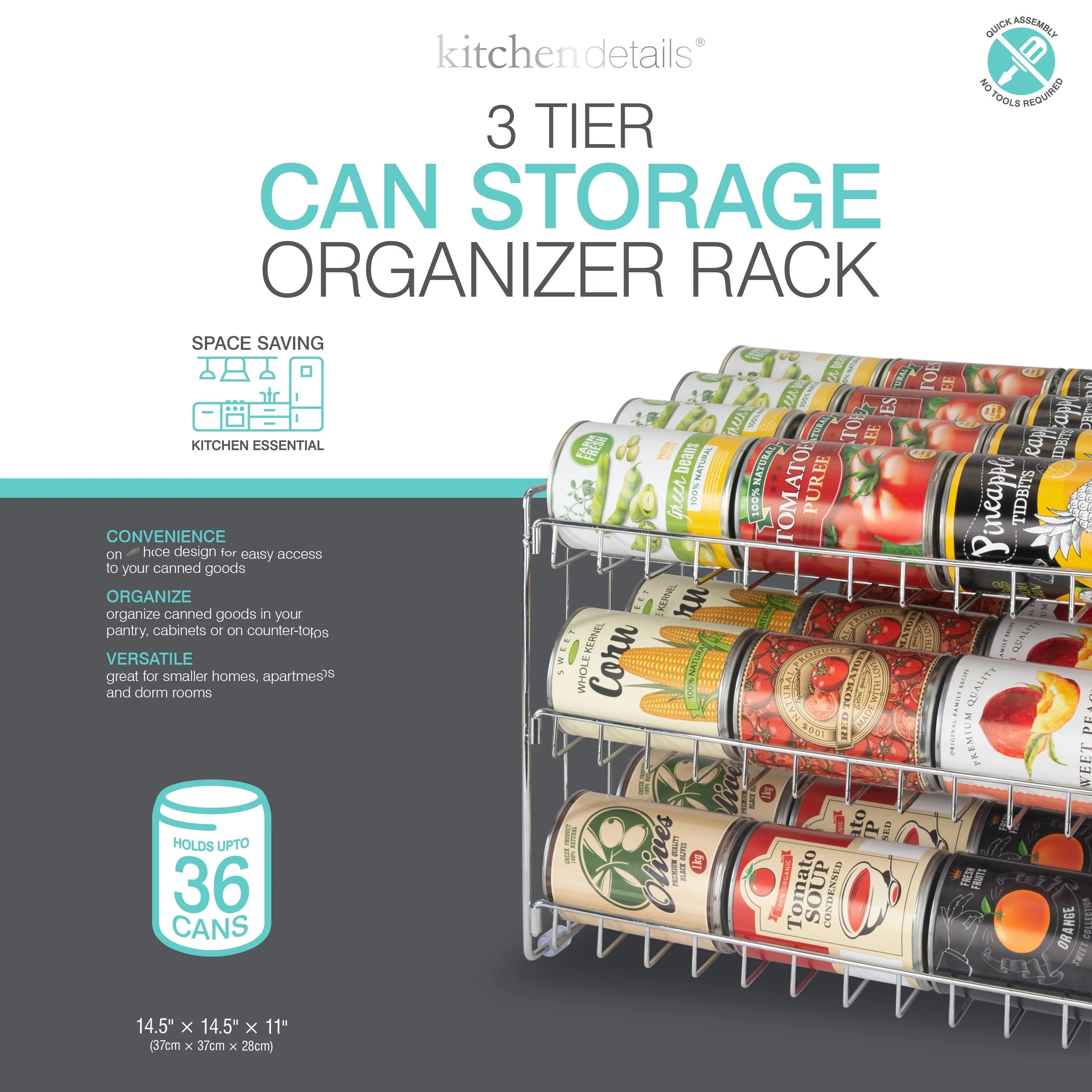 Kitchen Details 3 Tier Can Storage Organizer Rack - 14.5"x 11.4"x 11"
