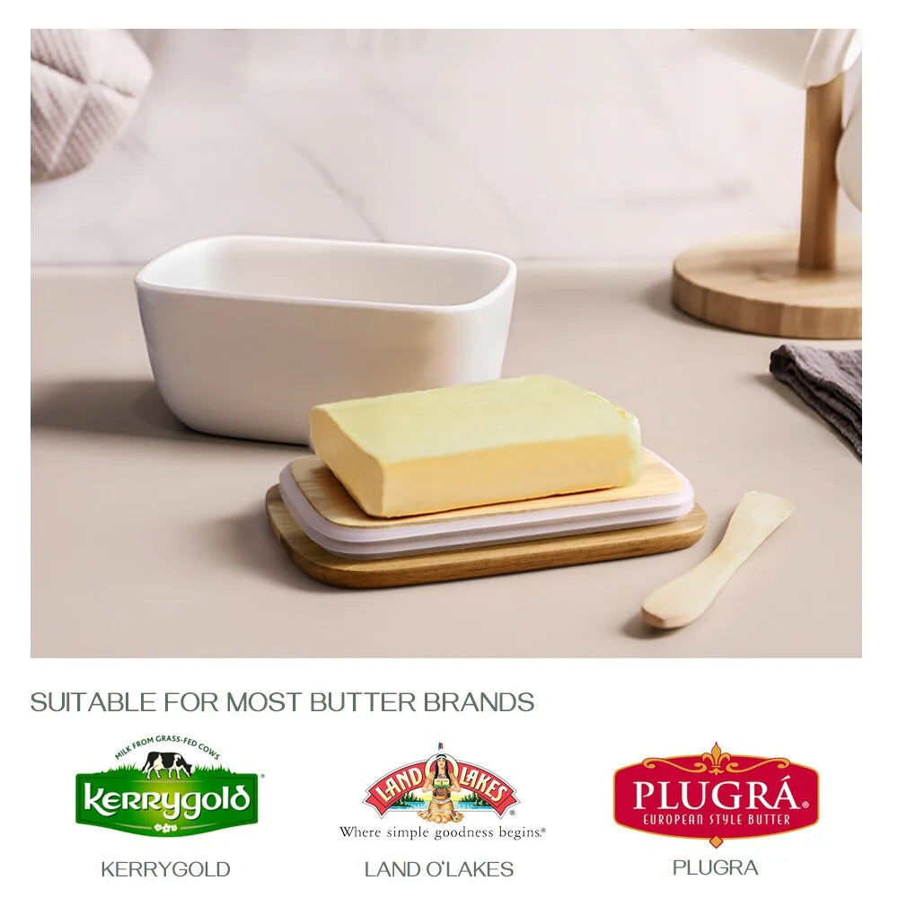 DOWAN 6.5" Large Butter Dish - Ceramic Butter Dish with Lid, White
