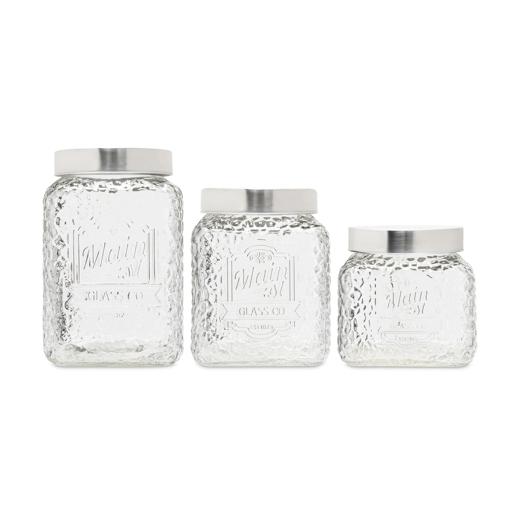 Main St Hammered Glass Canisters Set Of 3