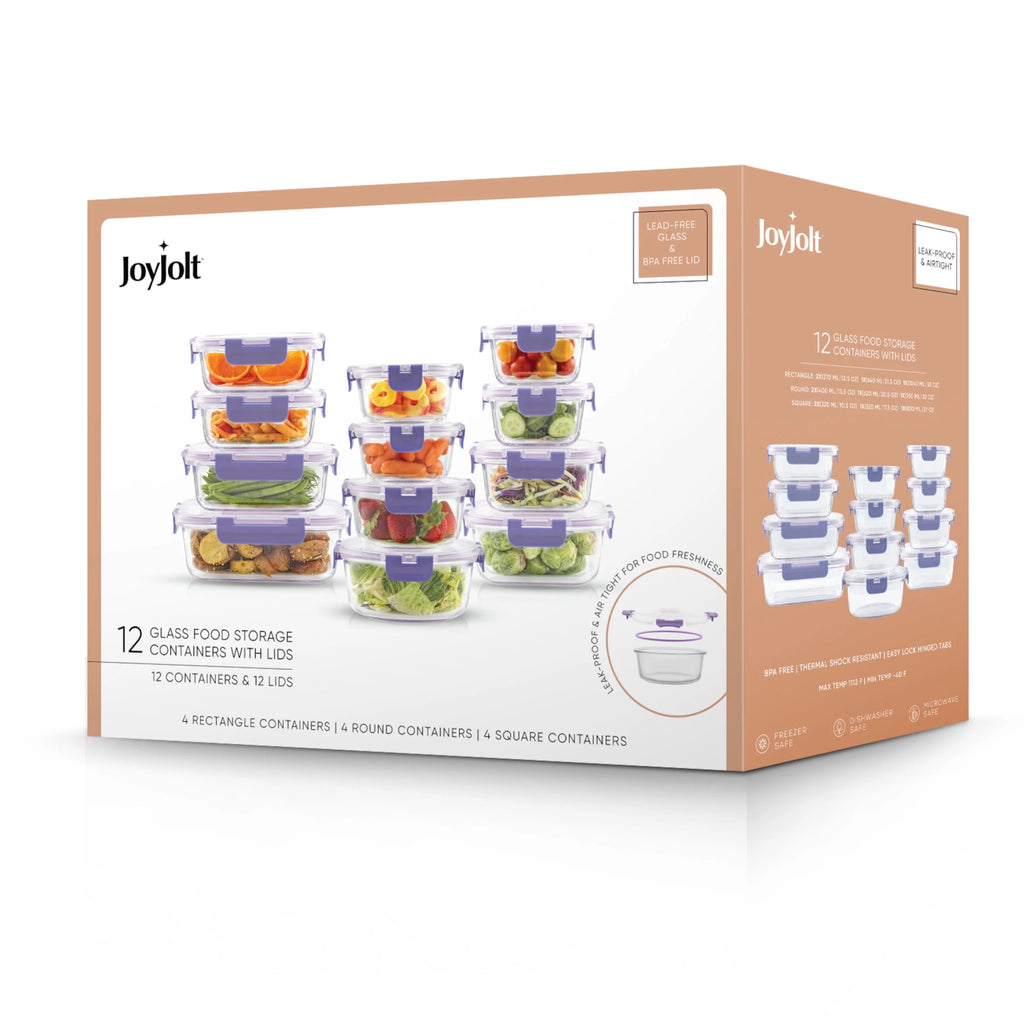 JoyFul 24 Piece Glass Food Storage Containers Set with Airtight Lids
