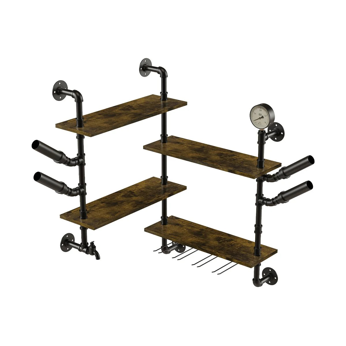 Industrial Pipe Wall Mounted Wine Rack Holder Corner Wine Storage Shelf 4 Tiers
