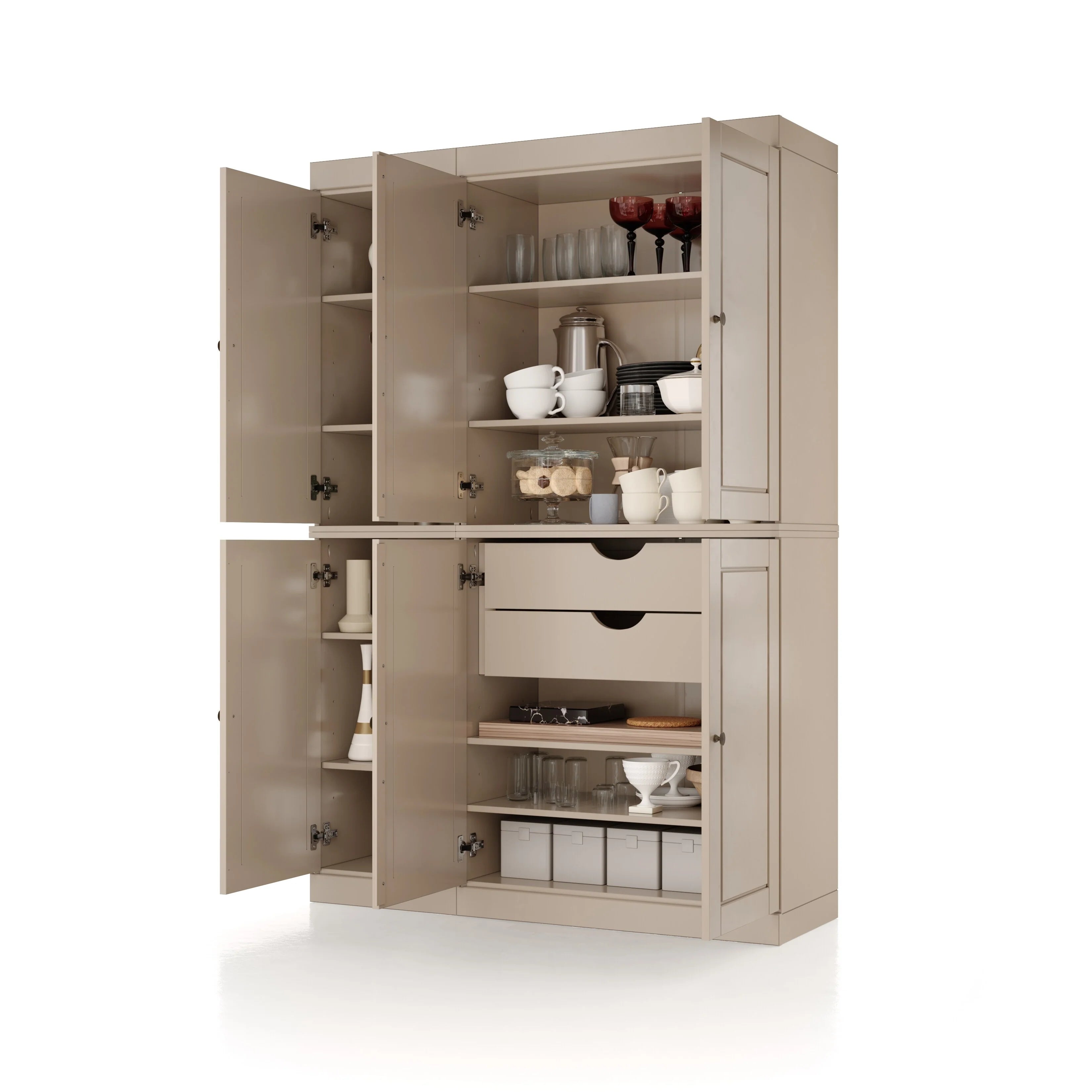 Palace Imports 100% Solid Wood China Pantry with Glass or Solid Wood Doors and 2-Drawers - 48.5" x 71.5"