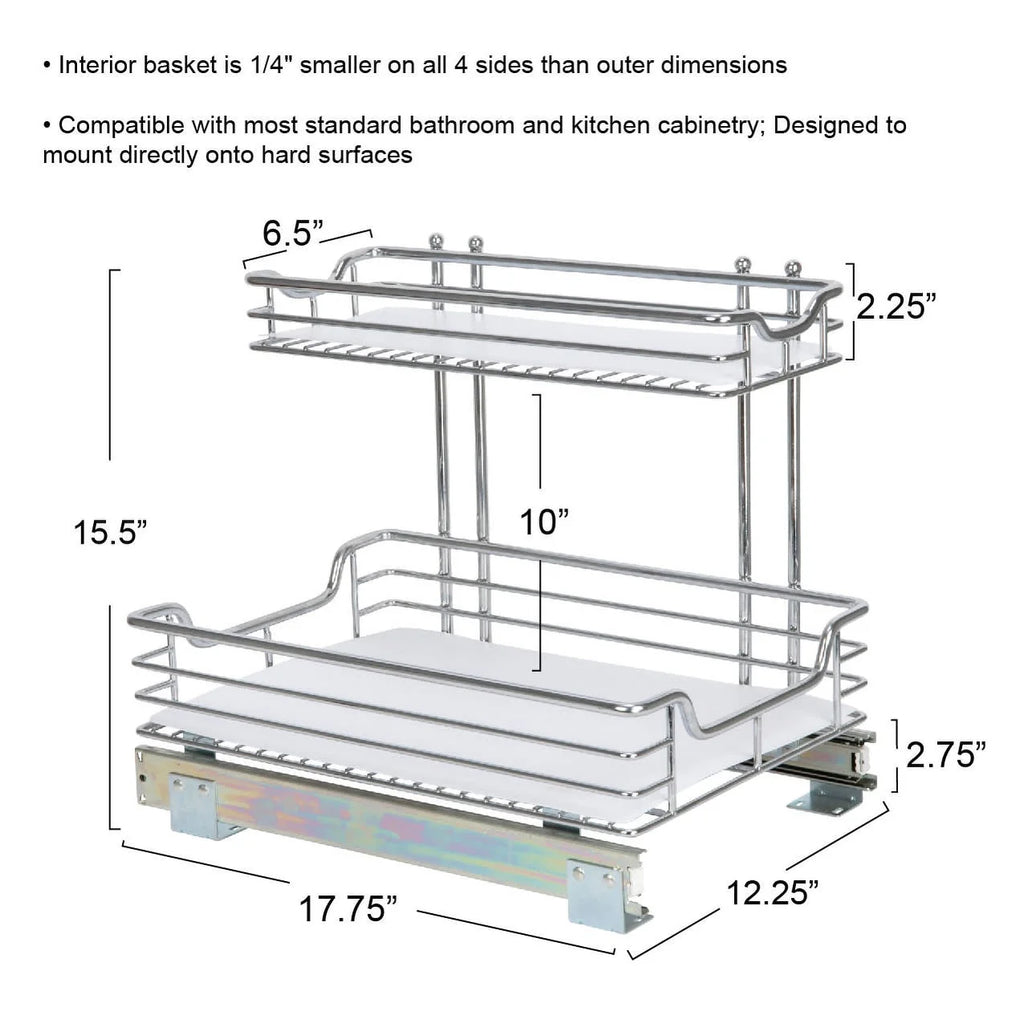 Household Essentials 2-Tier Steel Pull-Out/Slide-Out Storage Organizer with Plastic Liners