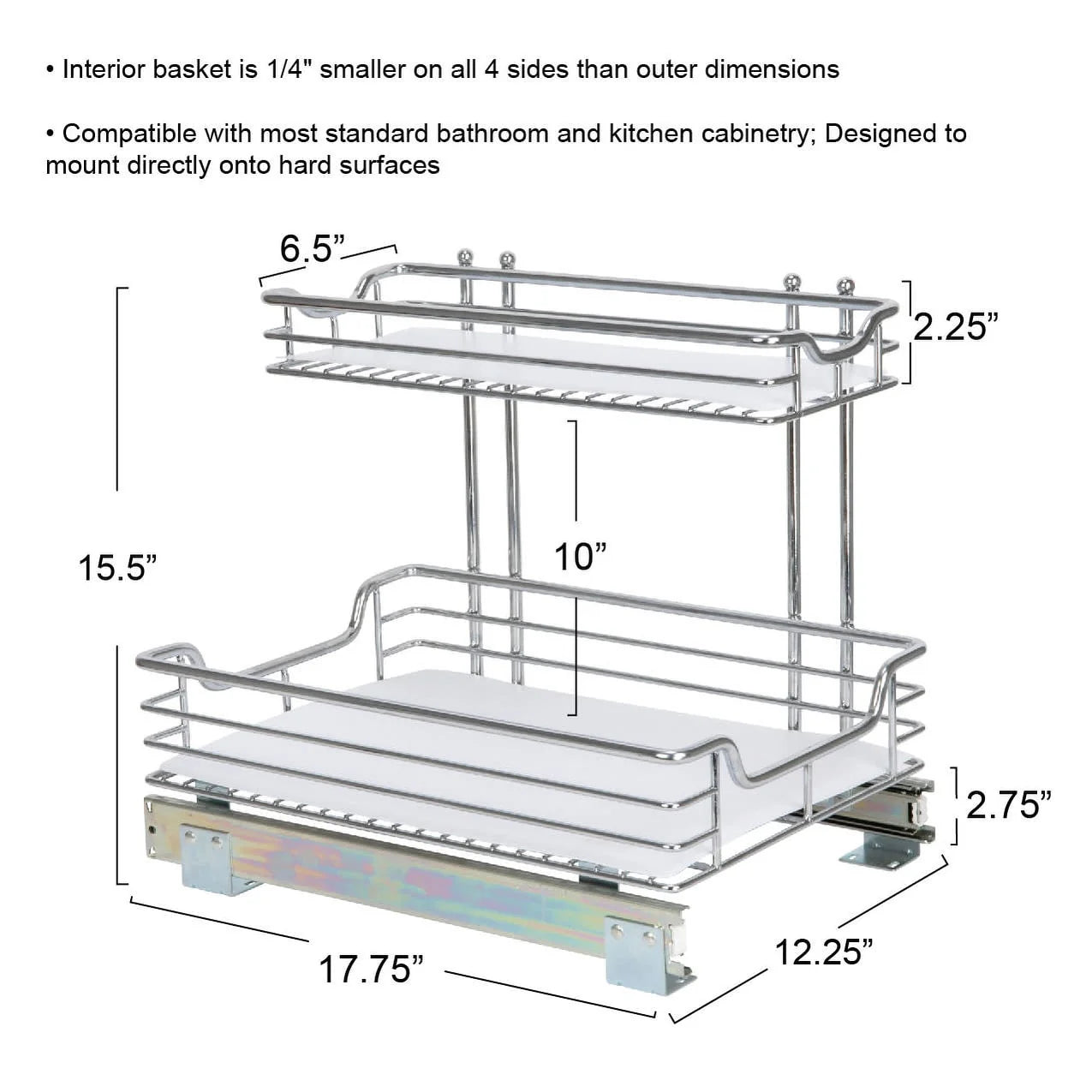 Household Essentials 2-Tier Steel Pull-Out/Slide-Out Storage Organizer with Plastic Liners