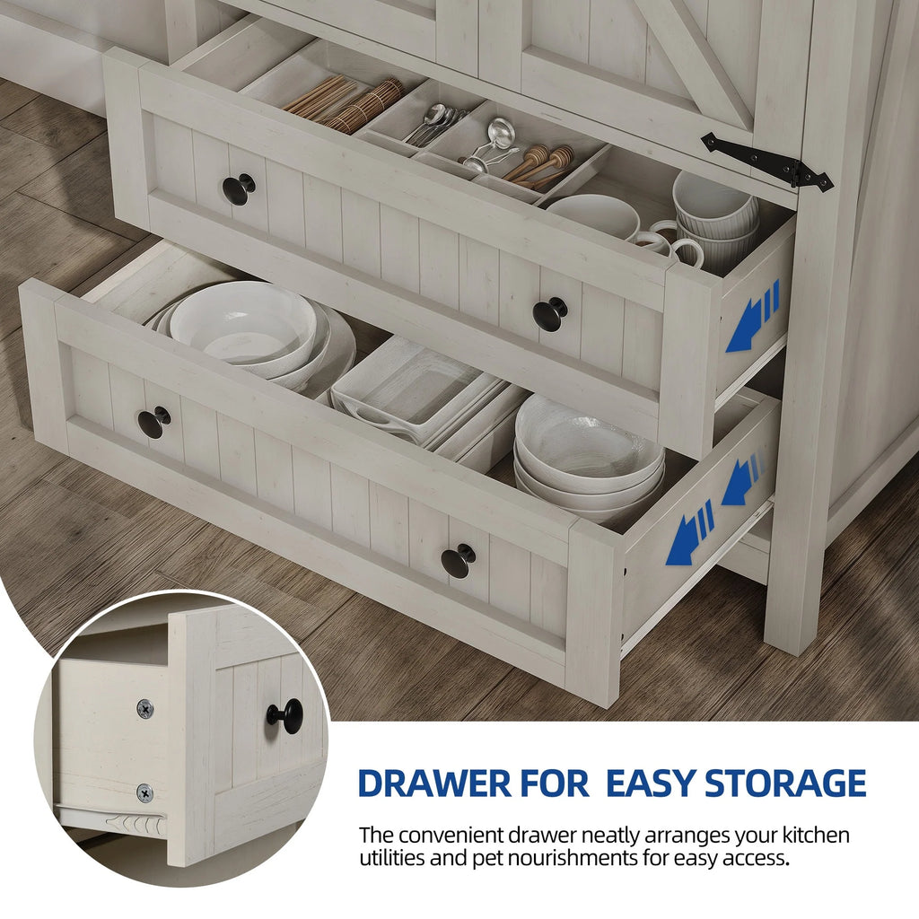 Moasis 64" Farmhouse Tall Kitchen Pantry Storage Cabinet with 2 Drawers & Doors