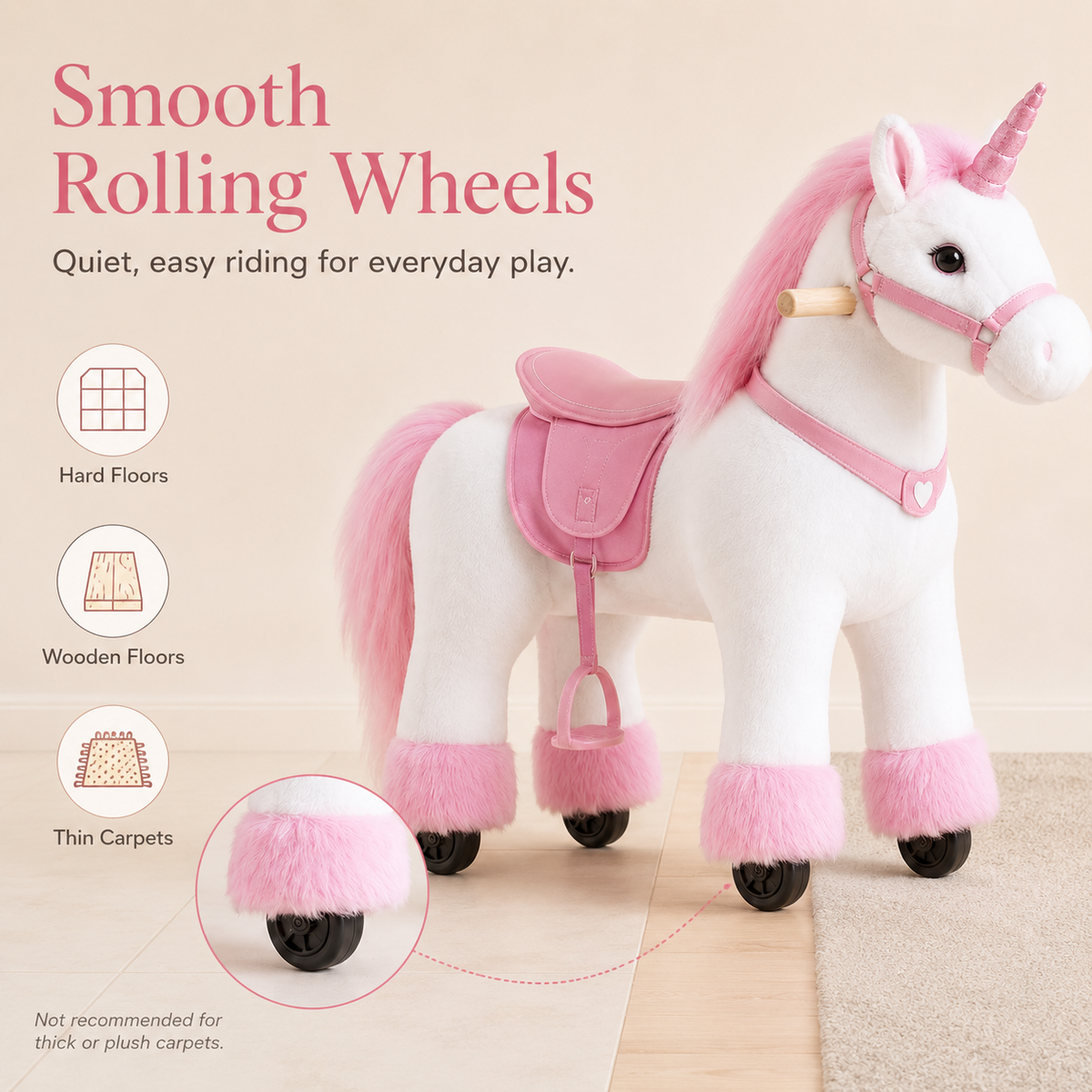 Kid-Powered Ride-On Unicorn Toy with Brake, Sound Button & Smooth Rolling Wheels