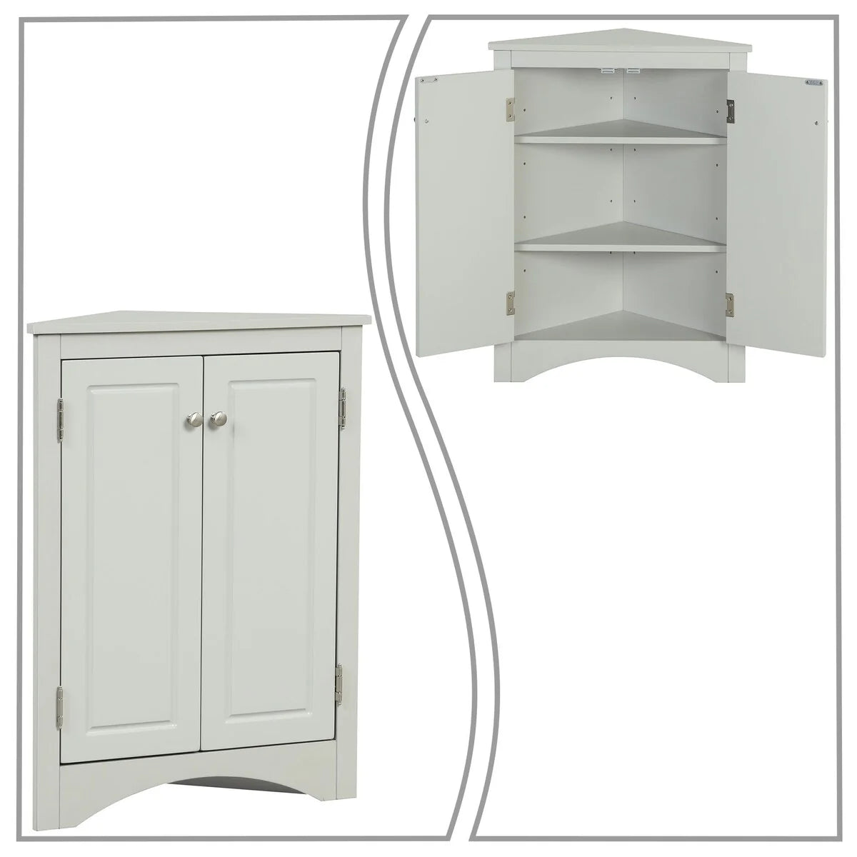 Modern Stylish Triangle Corner Storage Cabinet with Two Adjustable Internal Shelves