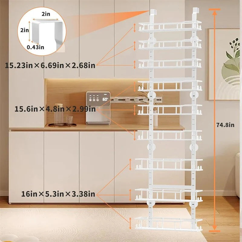 9Tier Over The Door Pantry Organizer Rack Metal Pantry Organization - 6"D x 16"W x 74.8"H