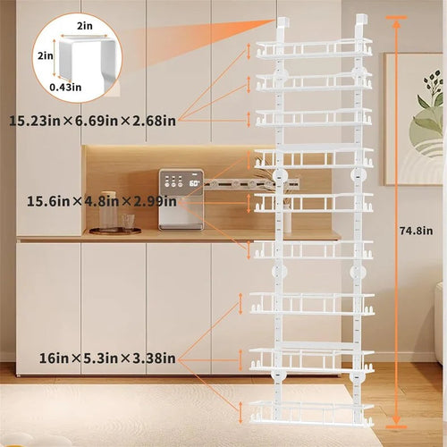 9Tier Over The Door Pantry Organizer Rack Metal Pantry Organization - 6"D x 16"W x 74.8"H