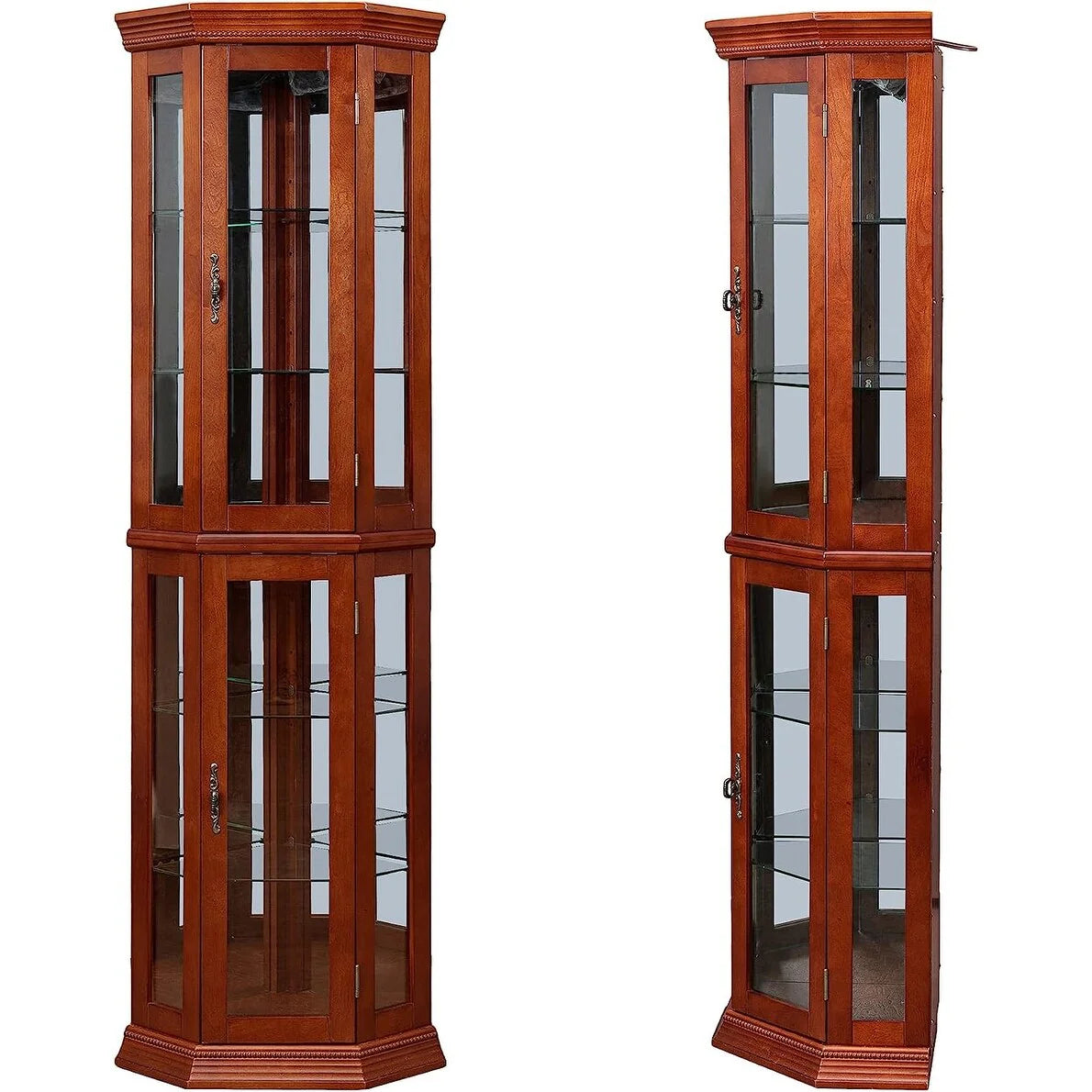 Corner Curio Cabinet with Lights Adjustable Tempered Glass Shelve