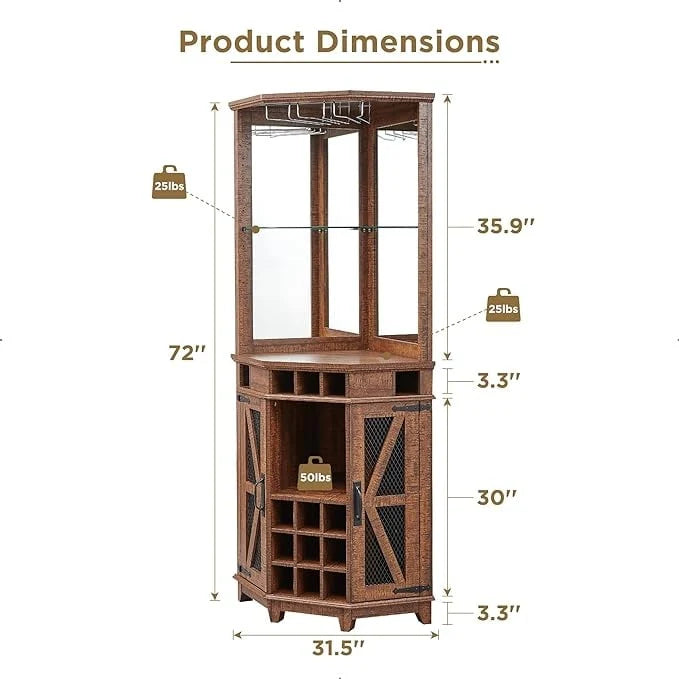 Farmhouse Corner Bar Storage Cabinet, Wine Bar Cabinet, Bar Cabinet
