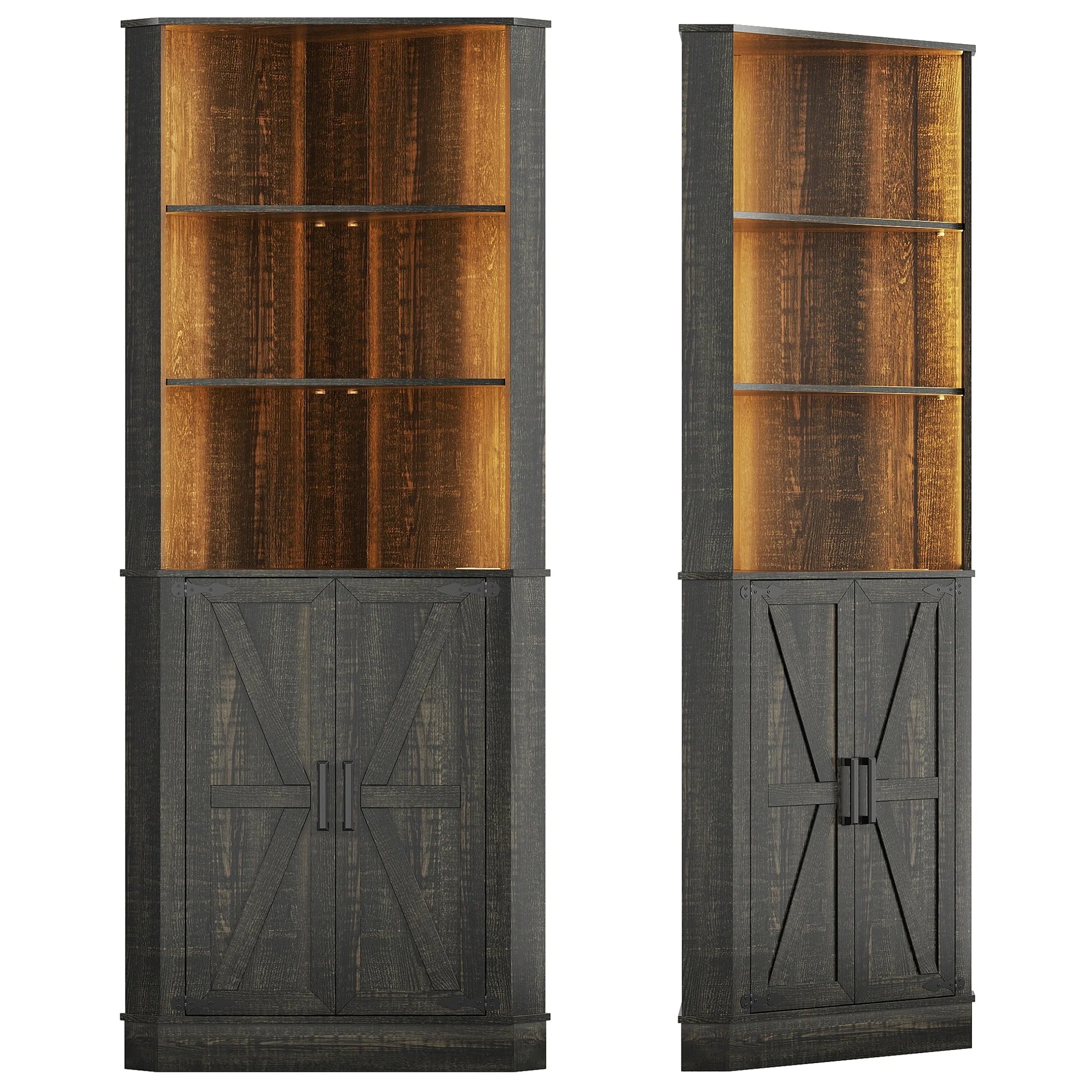 66" Tall Corner Cabinet With Led Light