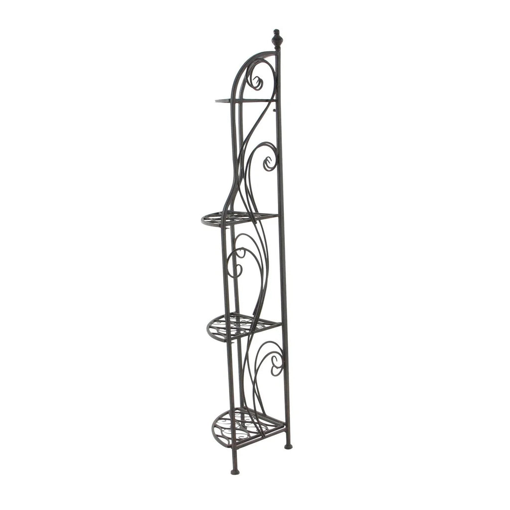 Metal Scroll Indoor Outdoor Arched Tall Folding Corner 4 Shelf Bakers Rack - Black - Roche River Decor