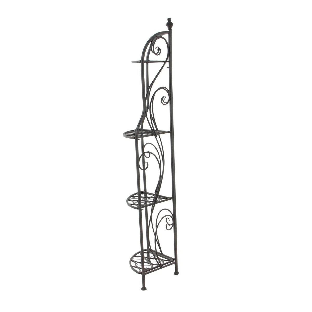 Metal Scroll Indoor Outdoor Arched Tall Folding Corner 4 Shelf Bakers Rack - Black - Roche River Decor