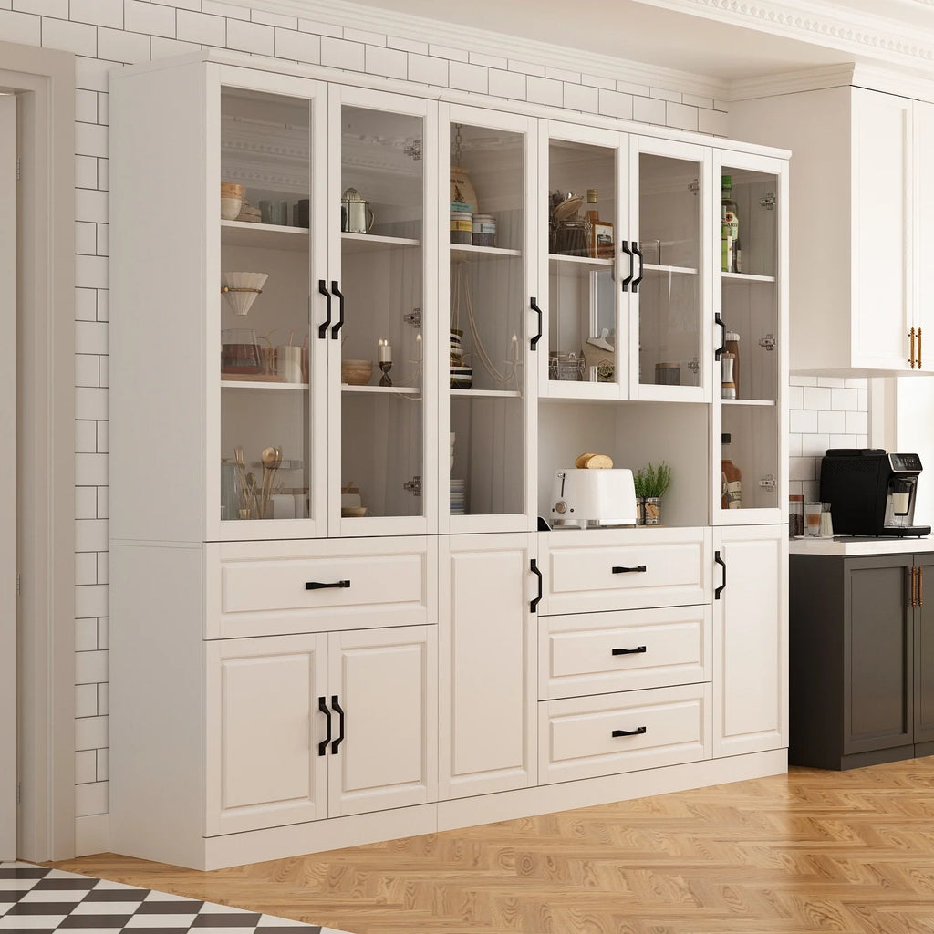 78.7"Modular White Curio Bookcase Cabinet w/Glass Doors Buffet Display