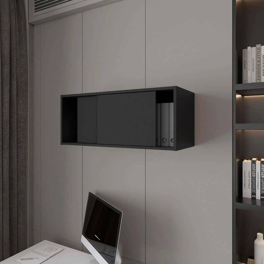 Floating Cabinet with Sliding Door,Black