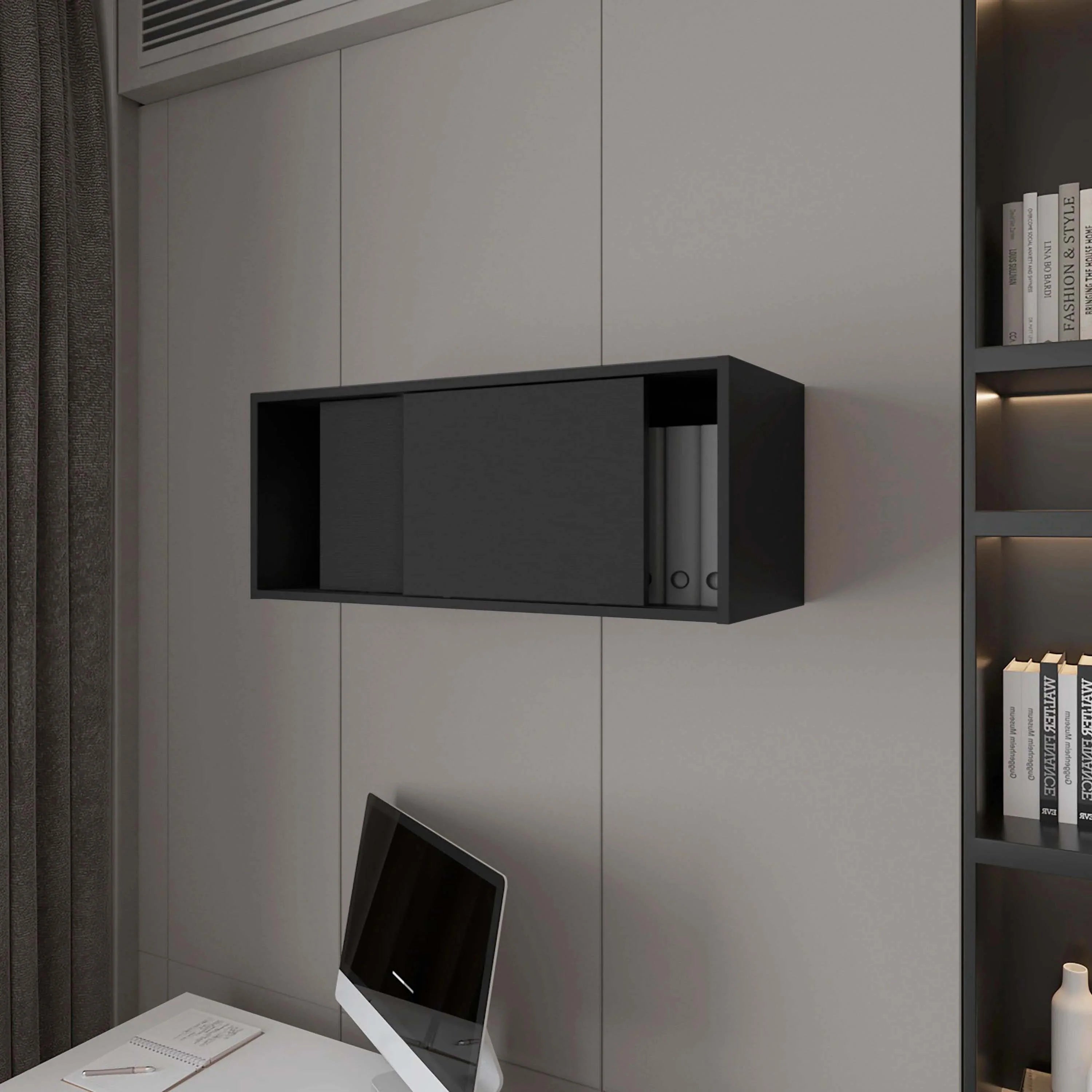 Floating Cabinet with Sliding Door,Black