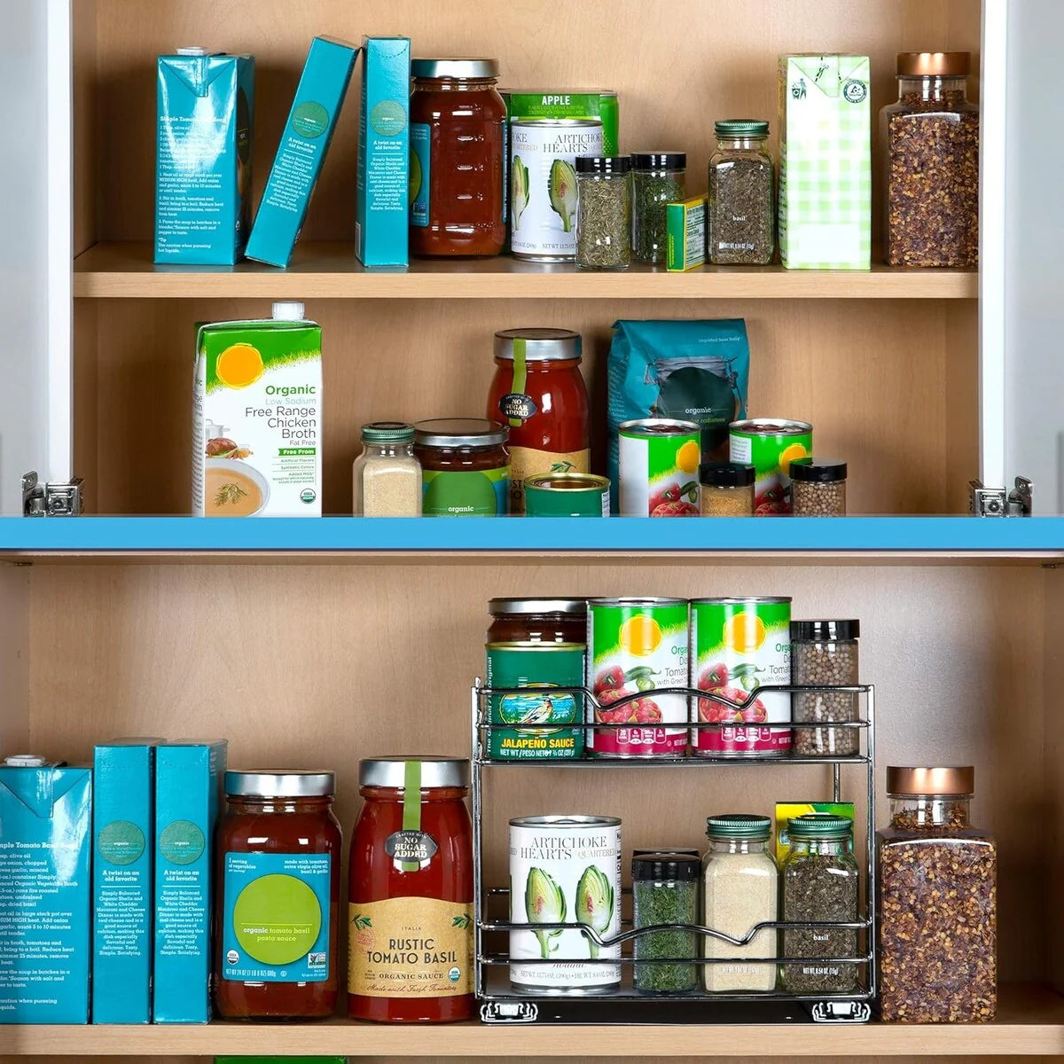 Hold N' Storage - 2 Tier Pull Out Cabinet Organizer for Spices, Cans - Heavy Duty with Lifetime Limited Warranty