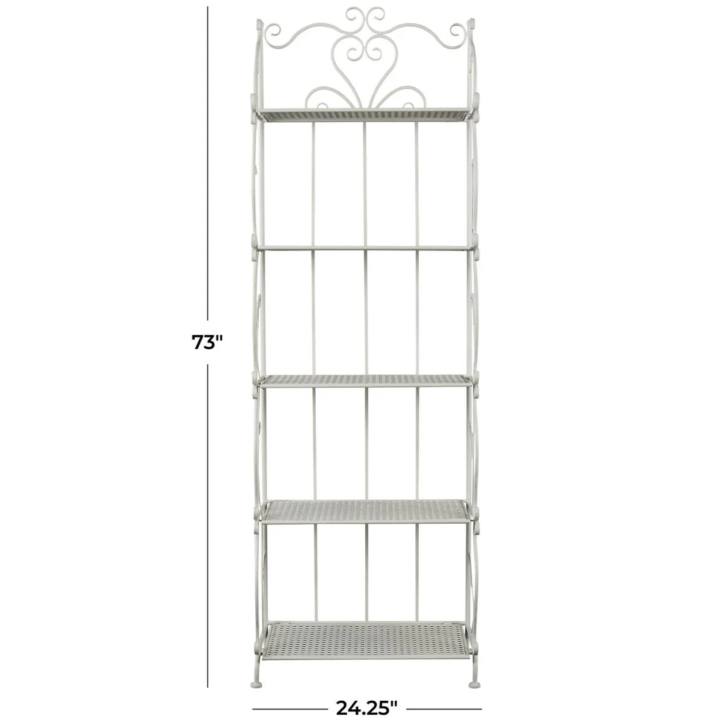 Metal Scroll Indoor Outdoor Tall Folding 5 Shelves Bakers Rack - Gold or White - Roche River Decor