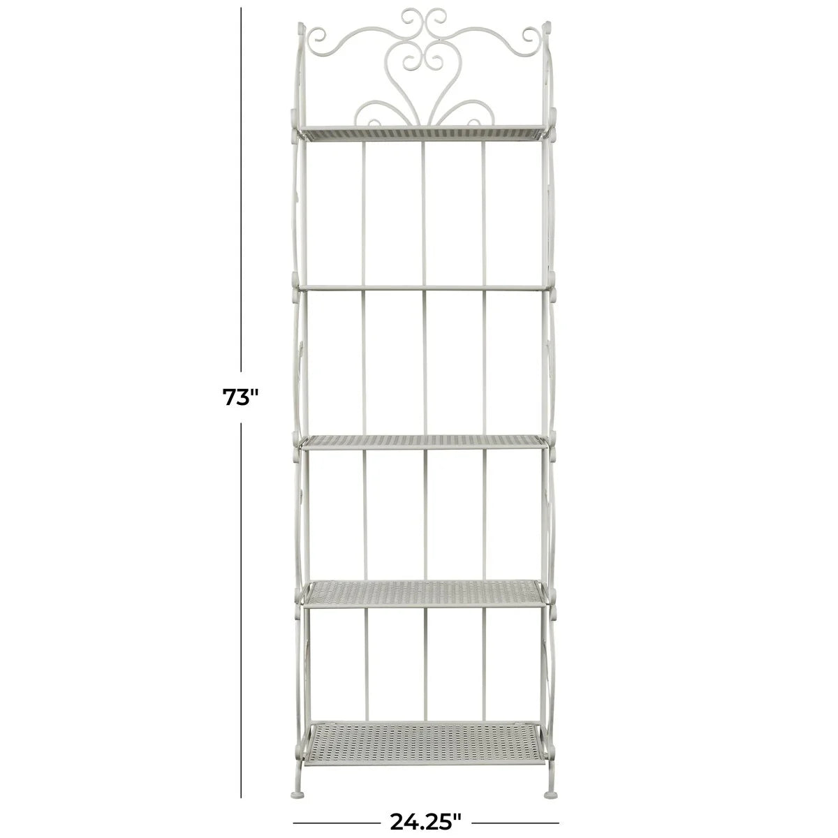 Metal Scroll Indoor Outdoor Tall Folding 5 Shelves Bakers Rack - Gold or White - Roche River Decor