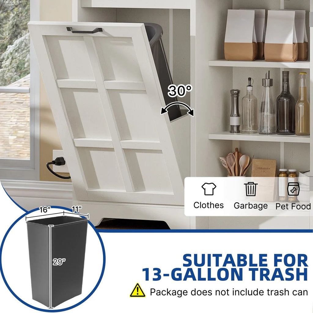 Moasis Kitchen Tilt Out Trash Cabinet Fits 13 Gallon Cabinet Trash Can with Outlet and Adjustable Shelves