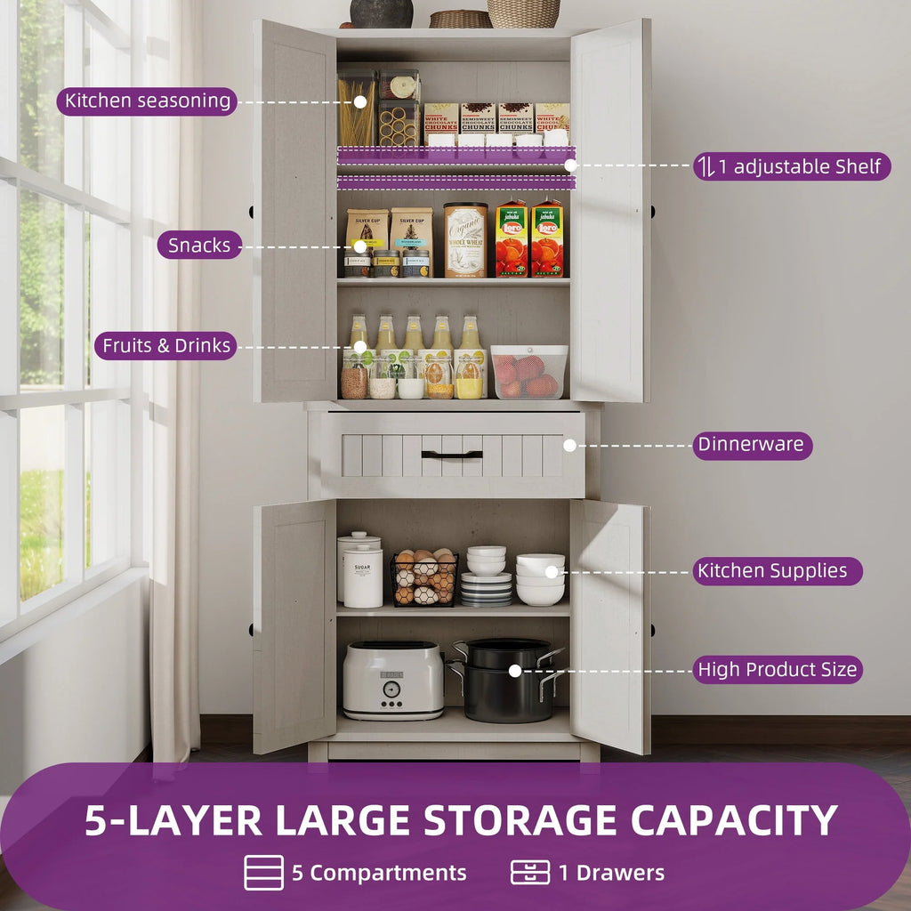 Moasis 64" Farmhouse Tall Kitchen Pantry Storage Cabinet with 2 Drawers & Doors