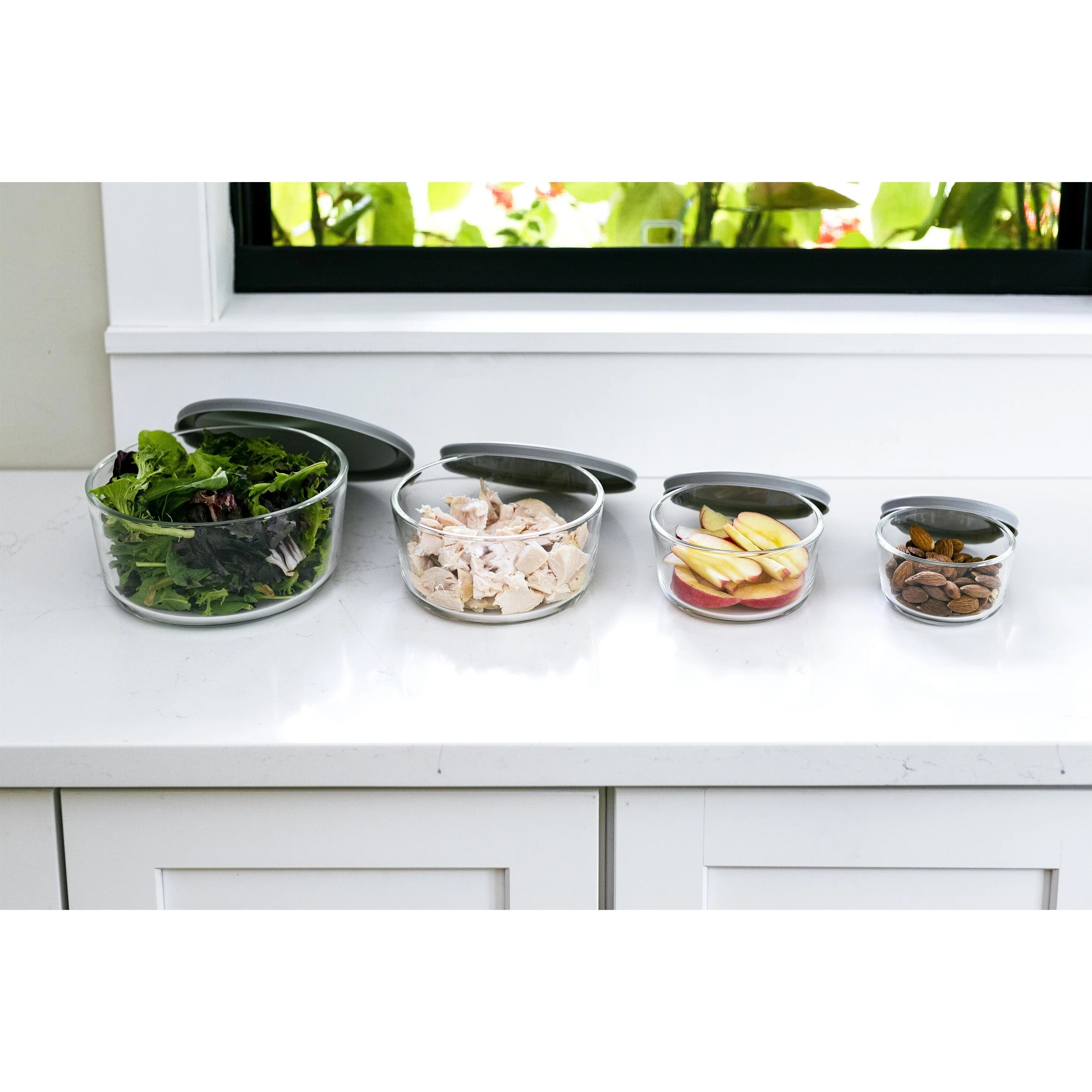 Glass Food Storage Set - Round Nesting, 8-Piece, BPA-Free, Airtight Lids, Microwave & Oven Safe