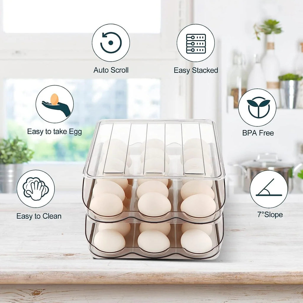 Set of 2 Auto Rolling Storage Container 18 Egg Tray - 2 Layer