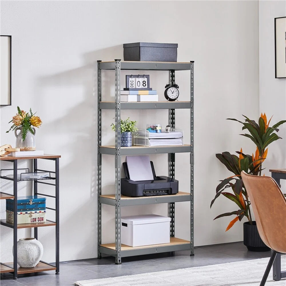 Yaheetech 5 Tiers Boltless Storage Shelf 330lb Capacity for Each Tier,Metal Frame MDF Wood Boards