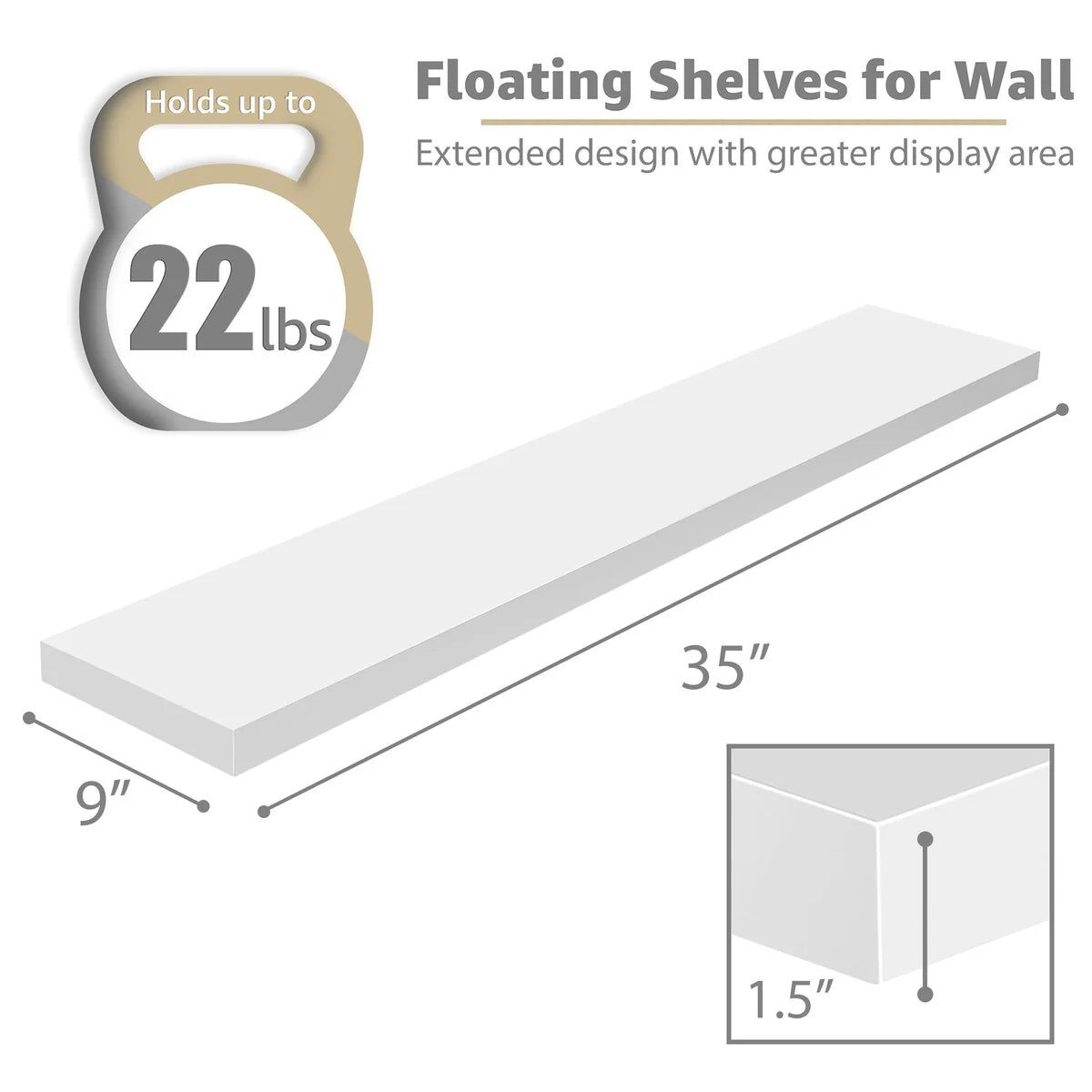 Sorbus Long Floating Shelves for Wall Set of 2 - 35"L x 9"W x 1.5"H