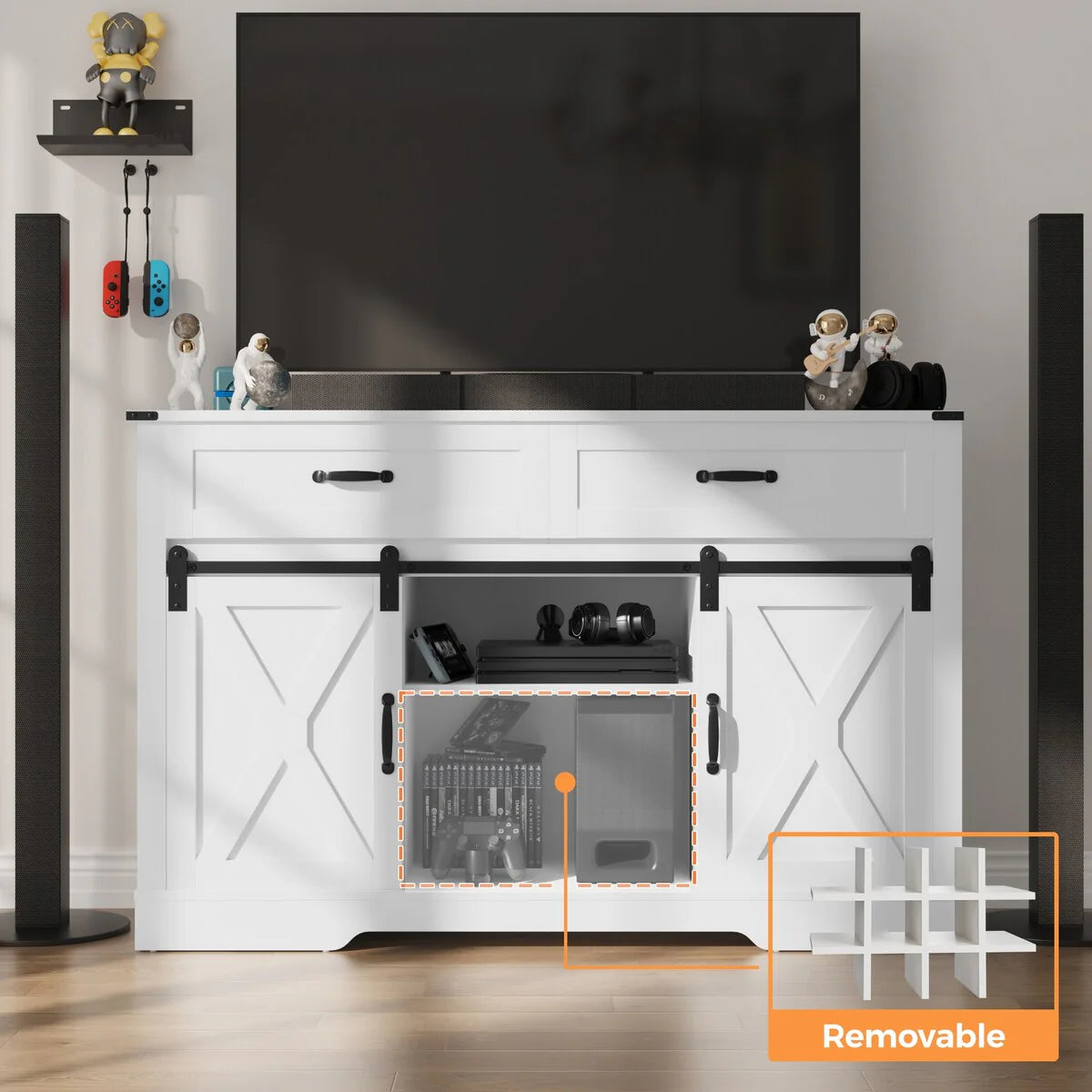 Royalcraft 51.96 Inch Bar Cabinet with Wine Rack and Large Storage