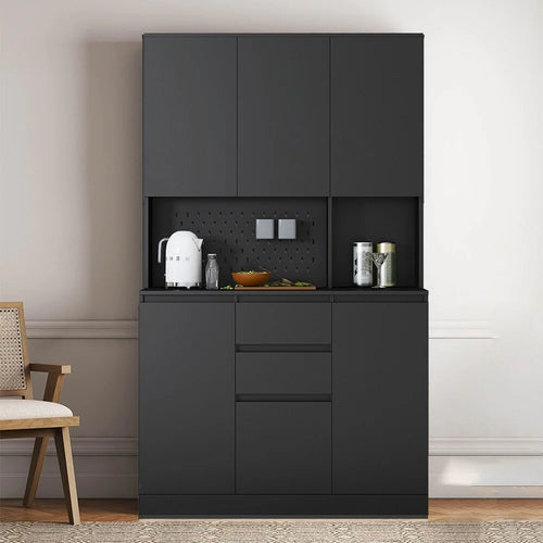 74" Freestanding Kitchen Pantry Cabinet w/Drawers, Storage Microwave - W43.66*D15.74*H74.00