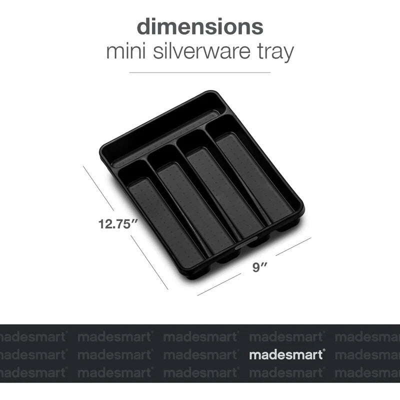 Mini 5-Compartment Plastic Silverware Tray for Drawer Organizer,Carbon