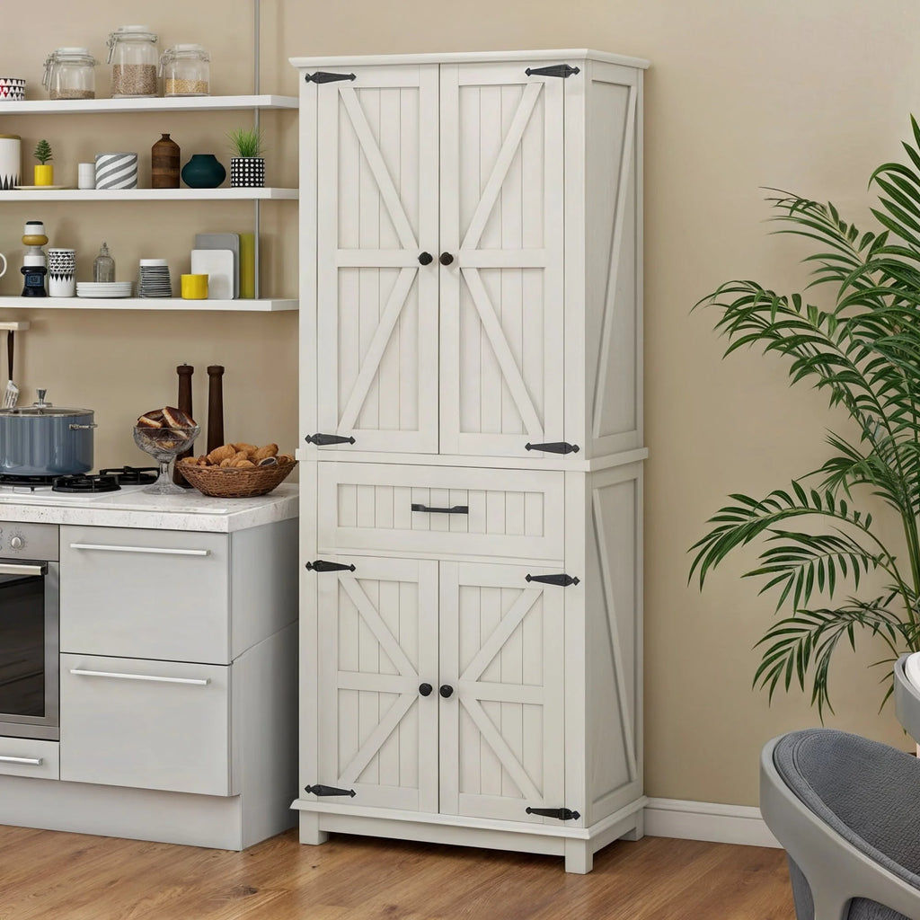 Moasis 64" Farmhouse Tall Kitchen Pantry Storage Cabinet with 2 Drawers & Doors