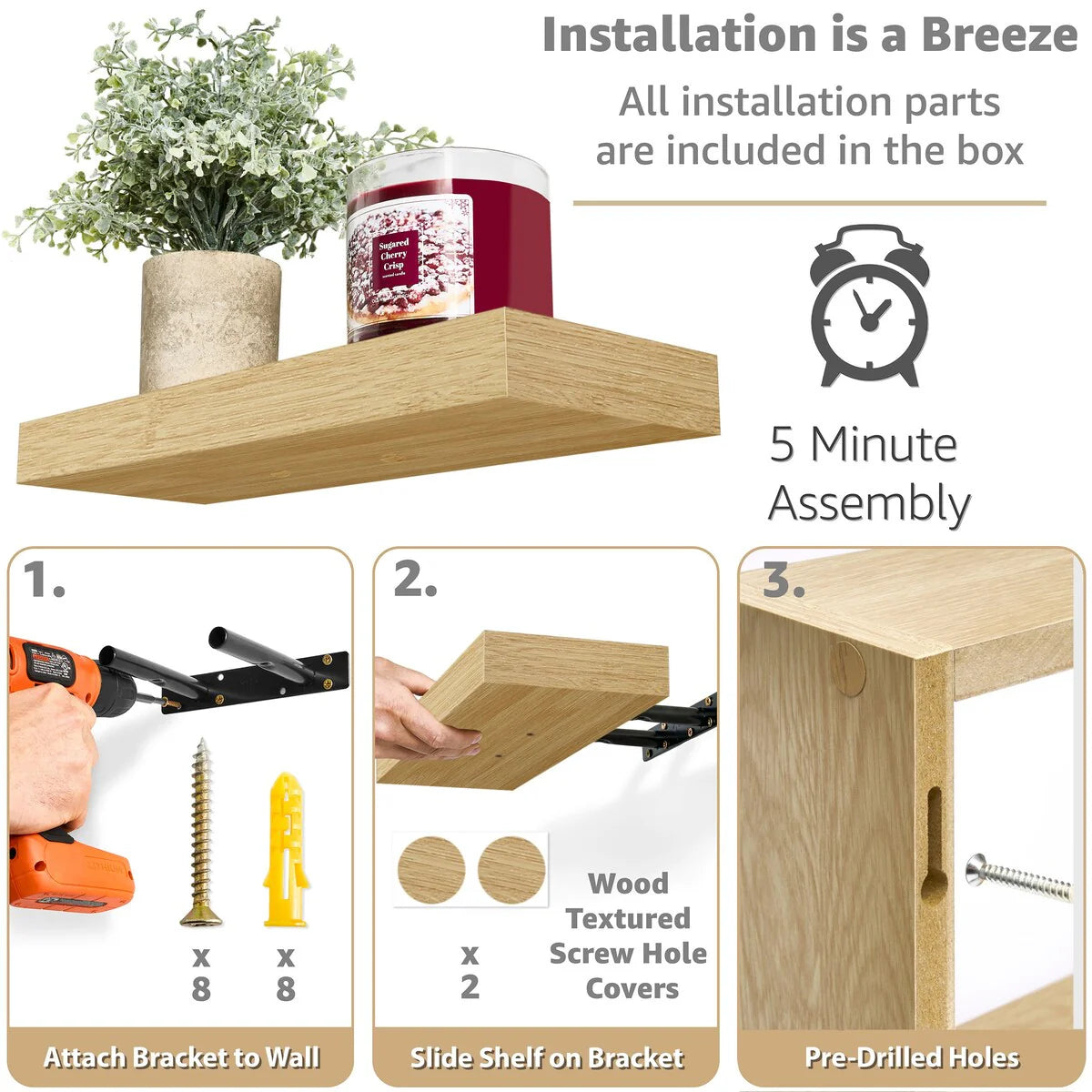 Sorbus Floating Shelves for Wall Set of 3 - 16"L X 5.5"W X 7.75H