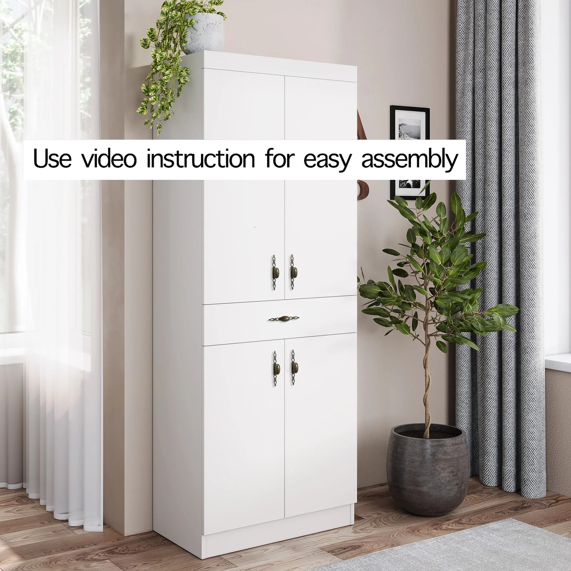 Living Skog Monti Food Pantry Storage Kitchen Cabinet with Adjustable Shelves and Drawer