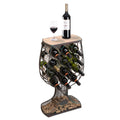 Freestanding Floor Wine Rack with Wooden and Metal Goblet Design - Holds 12 Bottles