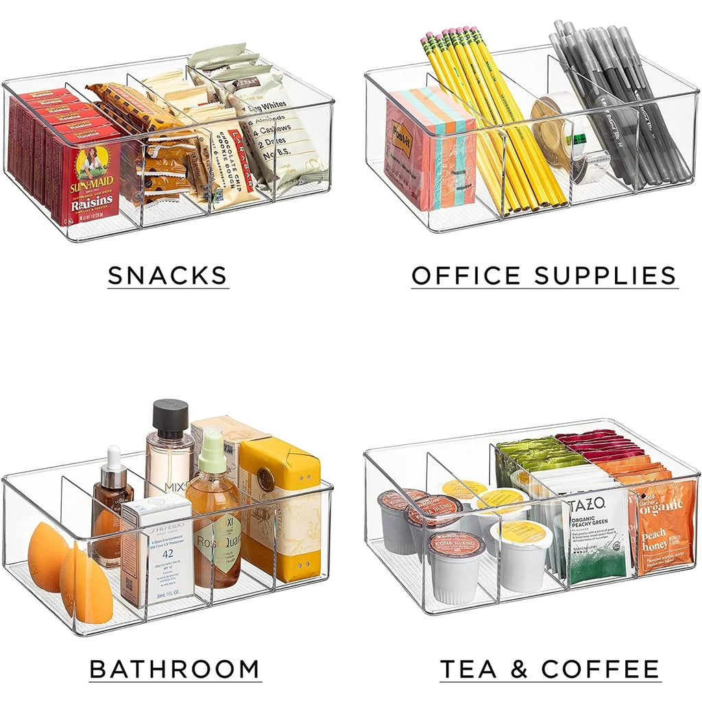 Sorbus Storage Bins with Dividers for Pantry Food & Kitchen Fridge, Clear Design (2-Pack)
