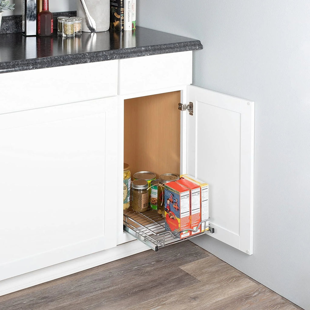 Pull Out Cabinet Drawer Organizer, Heavy Duty- Steel Metal- Chrome Finish