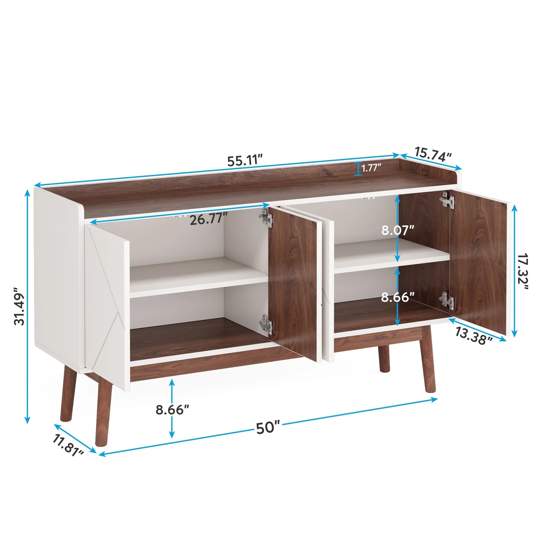 Wooden 4-door Buffet Sideboard with Storage for Kitchen Dining Room - N/A