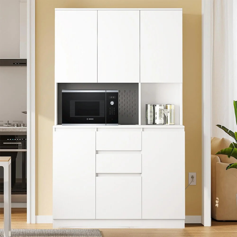 74" Freestanding Kitchen Pantry Cabinet w/Drawers, Storage Microwave - W43.66*D15.74*H74.00