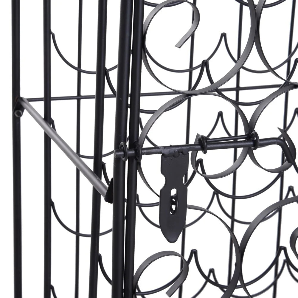 HOMCOM 35 Bottle Wrought Iron Wine Rack Jail with Lock - Black - 17.5*14*38.5
